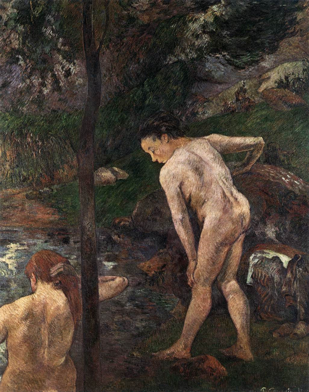 two girls bathing